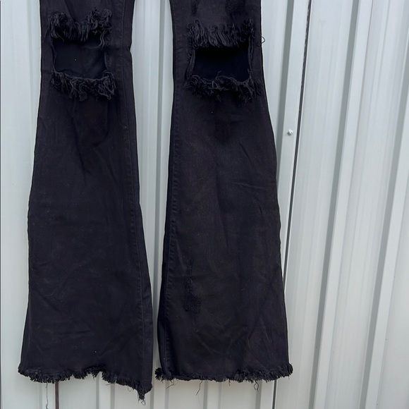 GJG Denim Rodeo Ripped Distressed Flare Fall Bell Bottom Black Flared Jeans 3 - Picture 4 of 11